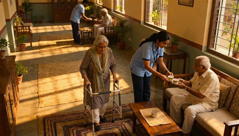 Parents receiving help at home while children work elsewhere
