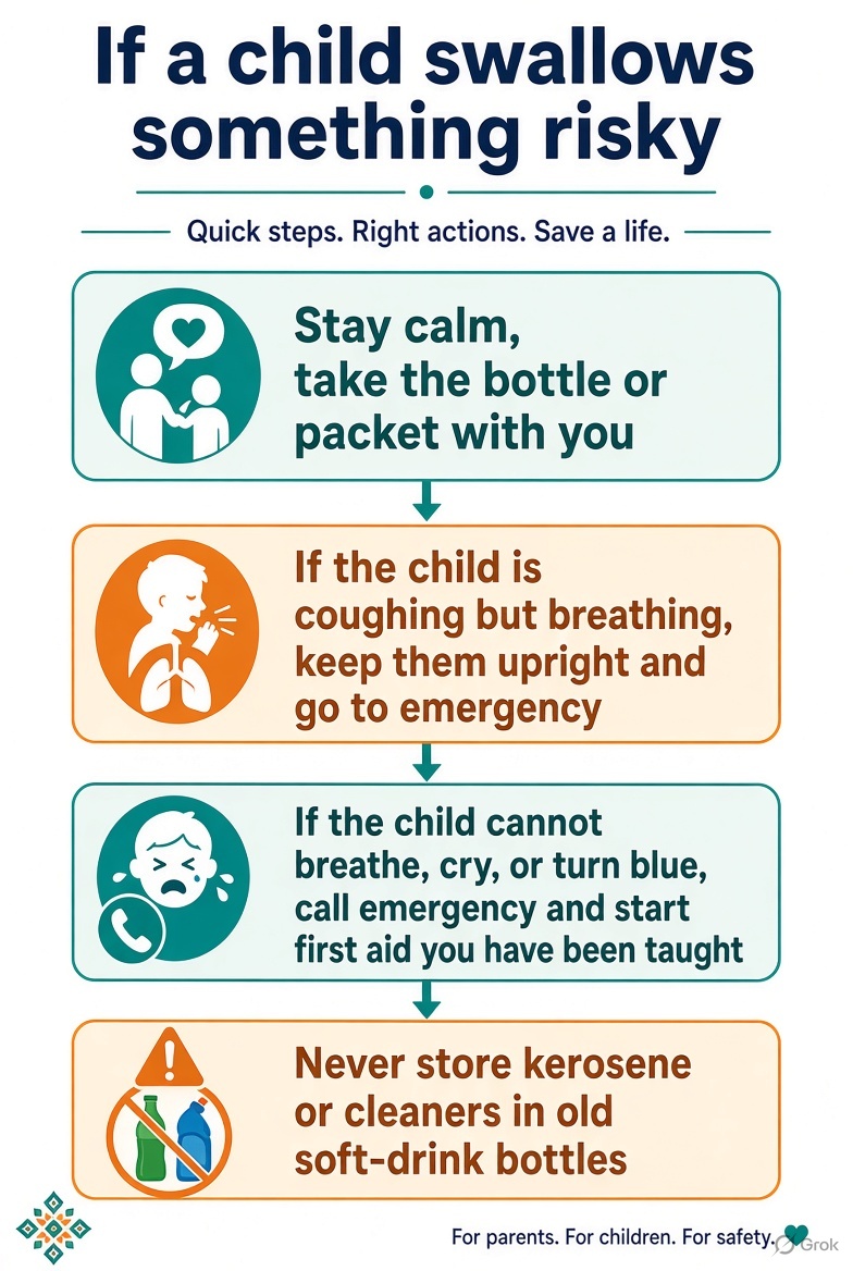 Flowchart of what to do if a child swallows something risky