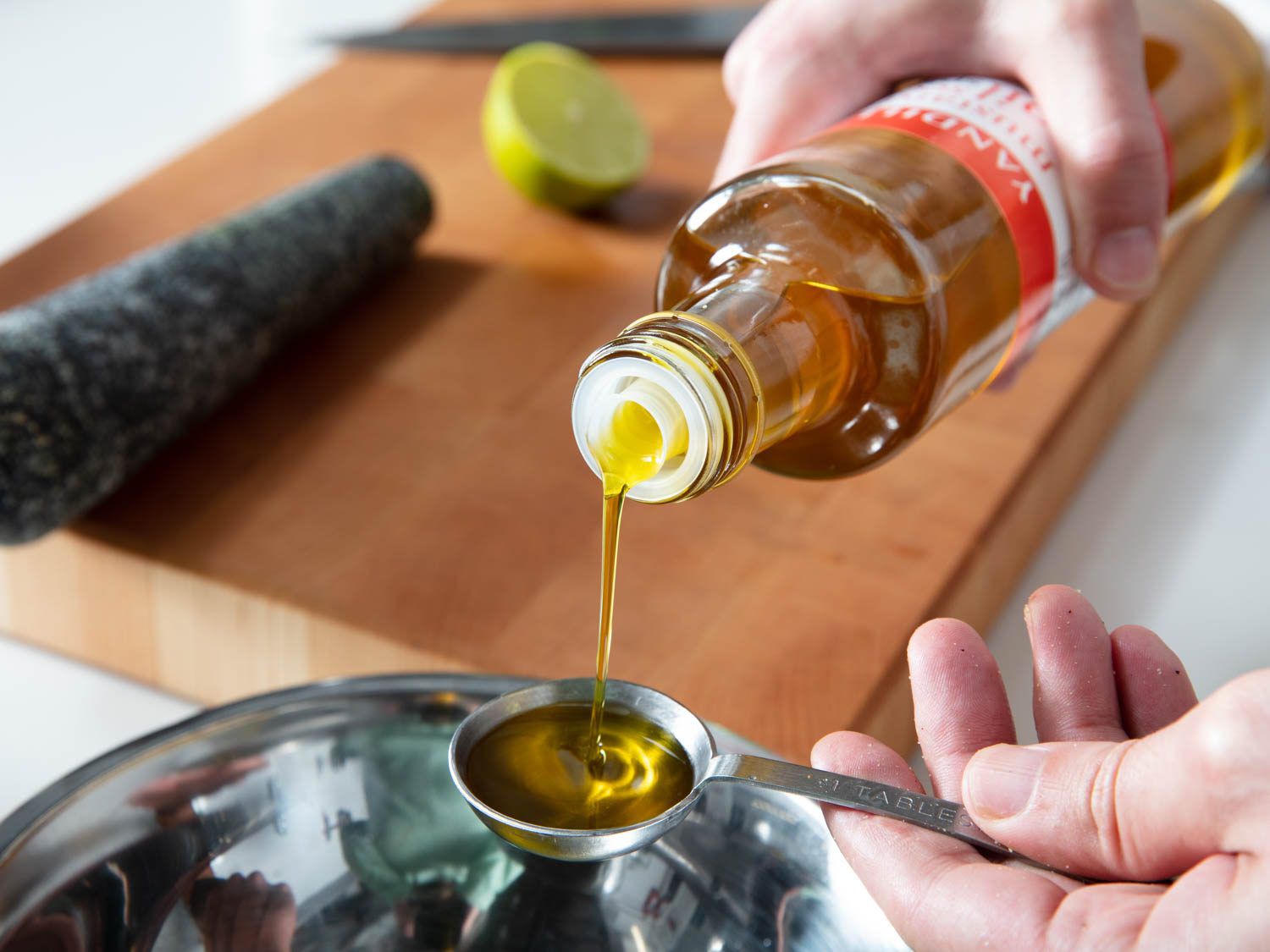 Mustard oil poured for home cooking