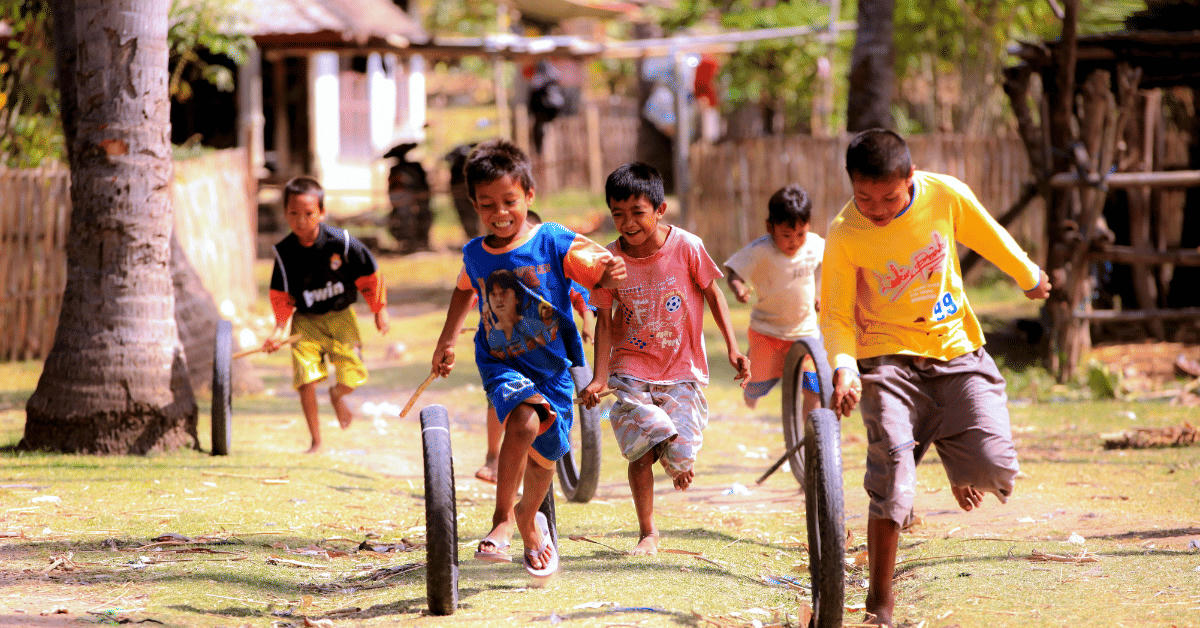 Children running and playing outdoors